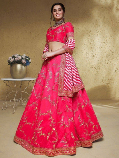 Tulsi Art Captivating Pink Thread Embroidered Silk Bridesmaid Lehenga Choli