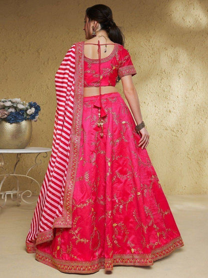 Tulsi Art Captivating Pink Thread Embroidered Silk Bridesmaid Lehenga Choli