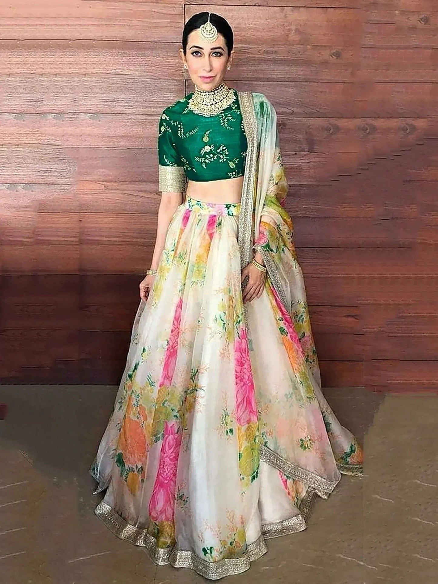 Tulsi Art Karishma Kapoor Off-White Floral Digital Printed Organza Bridal Lehenga Choli