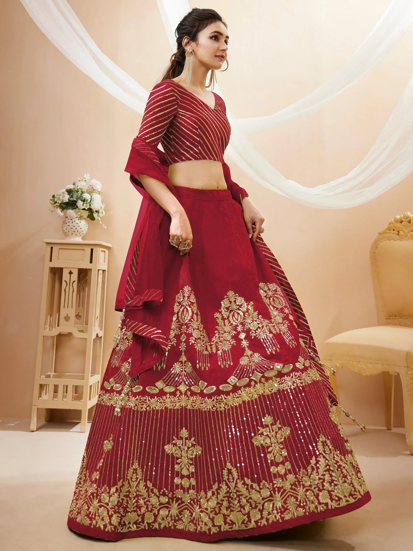 Tulsi Art Fascinating Red Sequins Silk Wedding Lehenga Choli With Dupatta