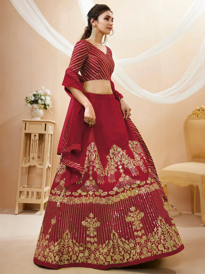 Tulsi Art Fascinating Red Sequins Silk Wedding Lehenga Choli With Dupatta