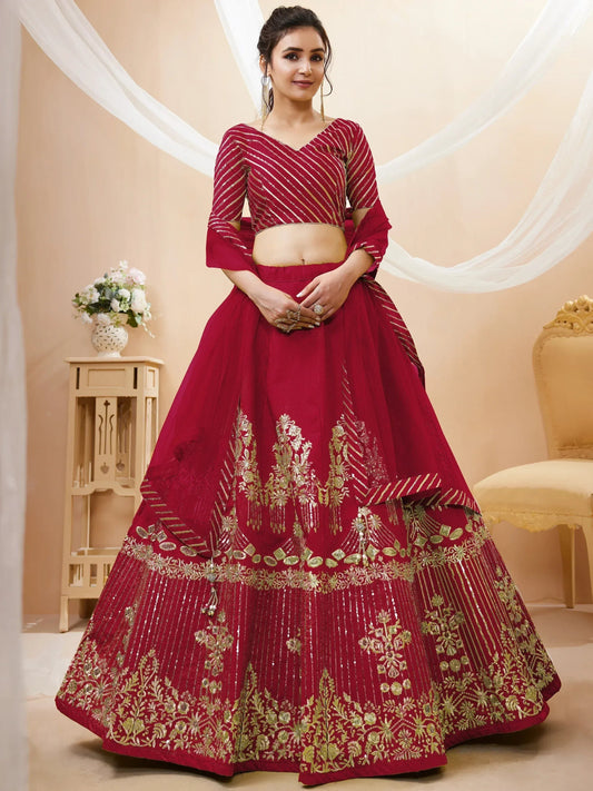 Tulsi Art Fascinating Red Sequins Silk Wedding Lehenga Choli With Dupatta