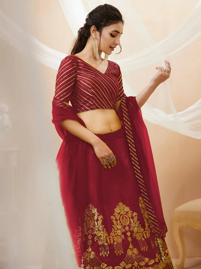 Tulsi Art Fascinating Red Sequins Silk Wedding Lehenga Choli With Dupatta