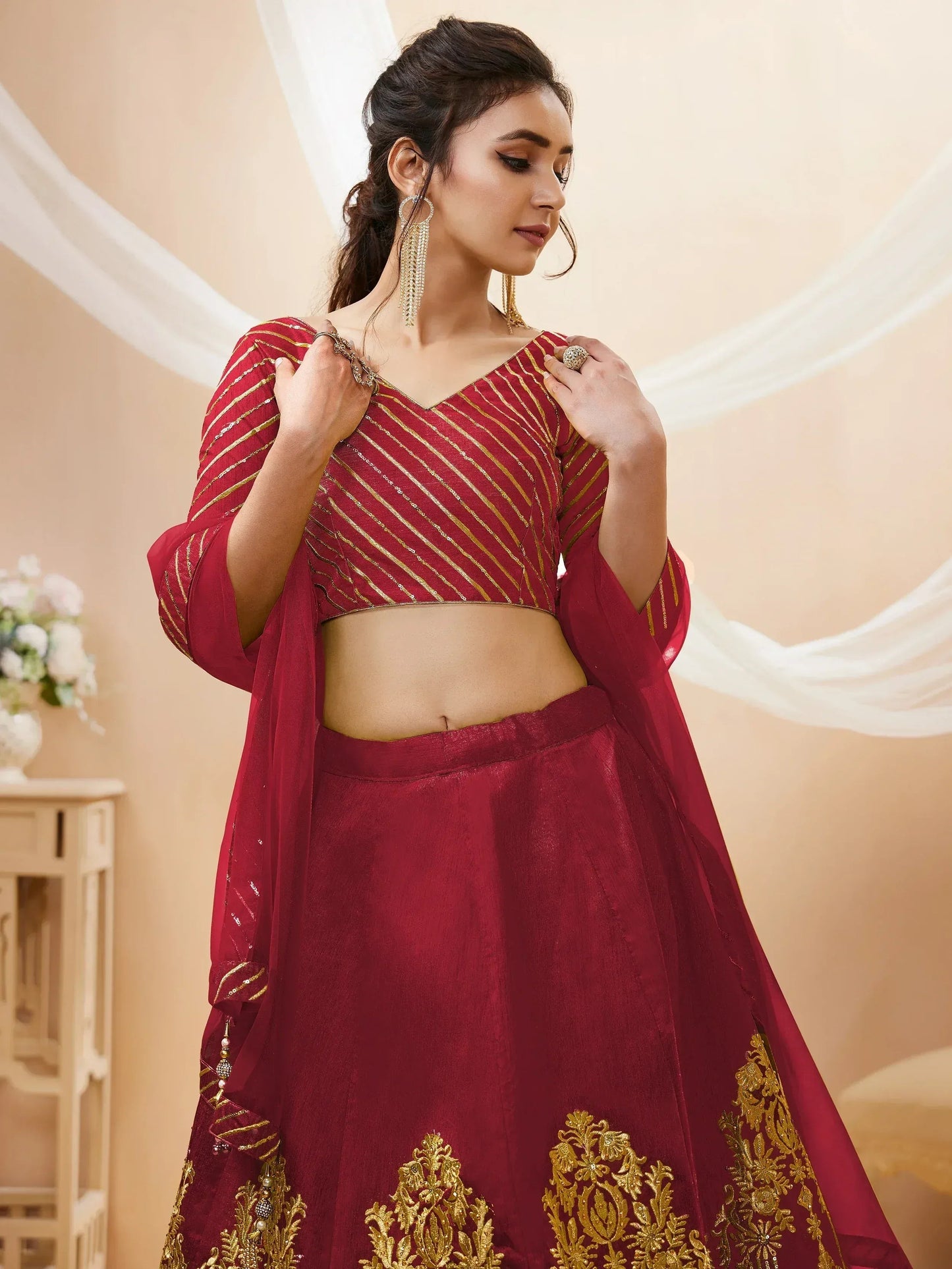 Tulsi Art Fascinating Red Sequins Silk Wedding Lehenga Choli With Dupatta