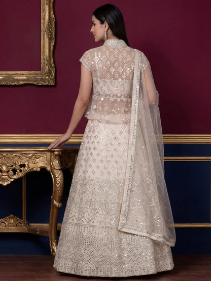 Tulsi Art Beautiful Off-White Embroidered Net Party Wear Lehenga Choli