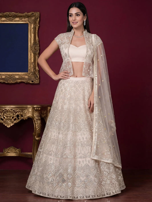 Tulsi Art Beautiful Off-White Embroidered Net Party Wear Lehenga Choli