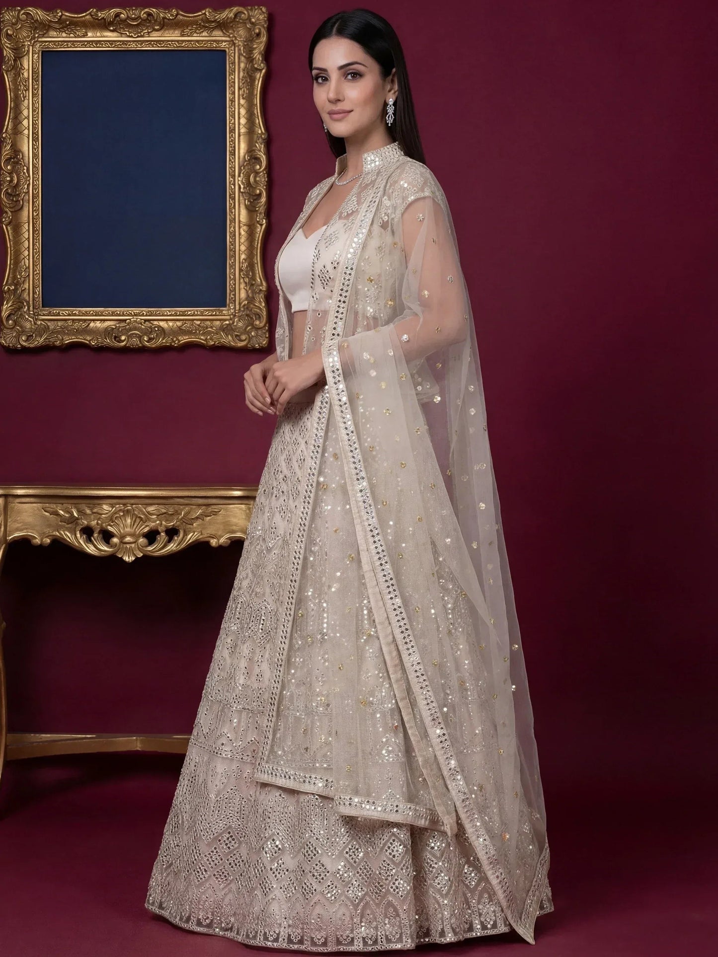 Tulsi Art Beautiful Off-White Embroidered Net Party Wear Lehenga Choli