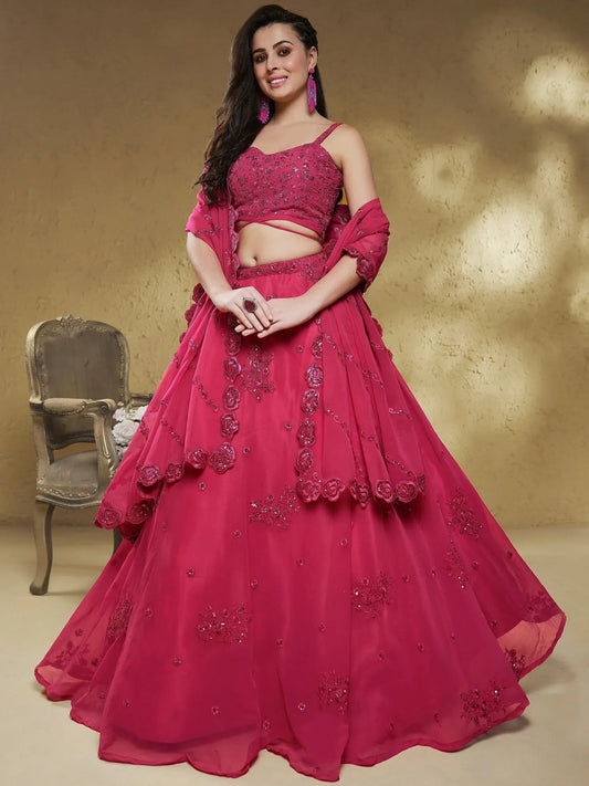 Tulsi Art Stunning Pink Sequins Georgette Engagement Wear Lehenga Choli