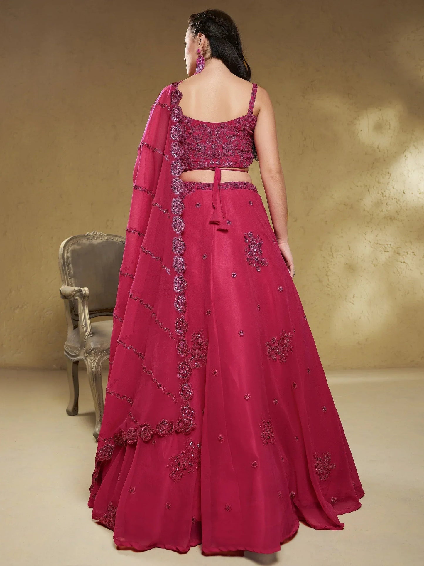 Tulsi Art Stunning Pink Sequins Georgette Engagement Wear Lehenga Choli