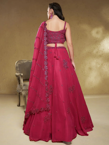 Tulsi Art Stunning Pink Sequins Georgette Engagement Wear Lehenga Choli