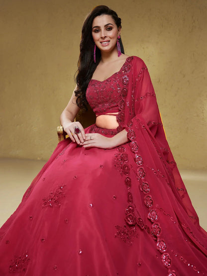Tulsi Art Stunning Pink Sequins Georgette Engagement Wear Lehenga Choli