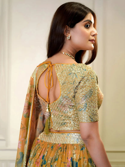 Tulsi Art Amazing Orange Color Sequins Organza Event Wear Lehenga Choli