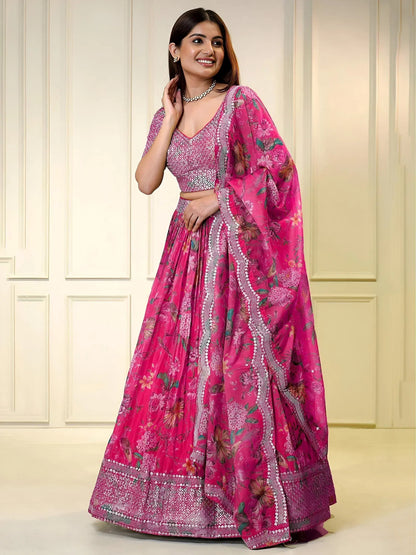 Tulsi Art Marvelous Pink Sequins Organza Engagement Wear Lehenga Choli