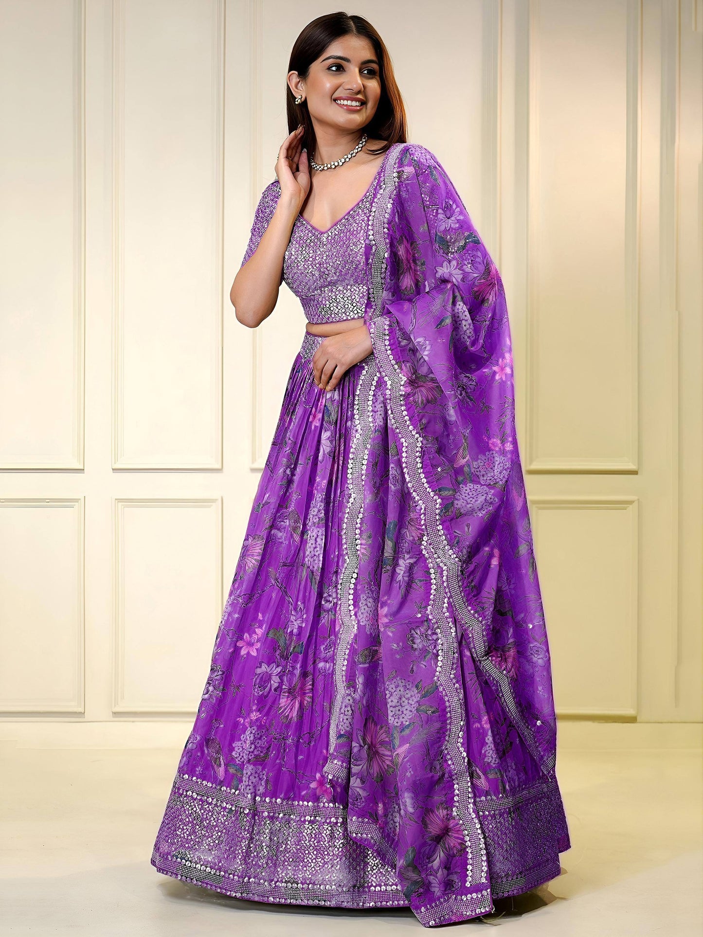 Tulsi Art Alluring Purple Color Sequins Organza Function Wear Lehenga Choli