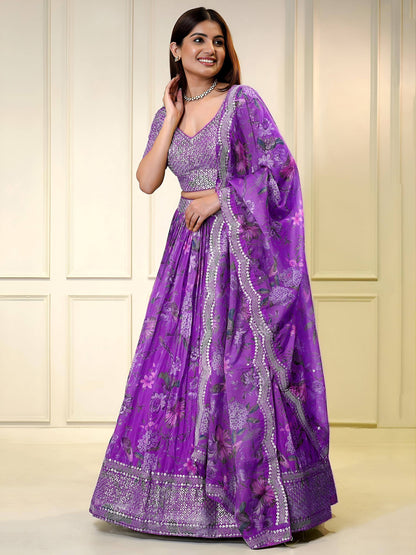 Tulsi Art Alluring Purple Color Sequins Organza Function Wear Lehenga Choli