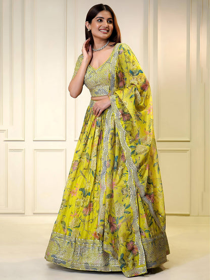Tulsi Art Fabulous Yellow Sequins Organza Haldi Wear Lehenga Choli With Dupatta