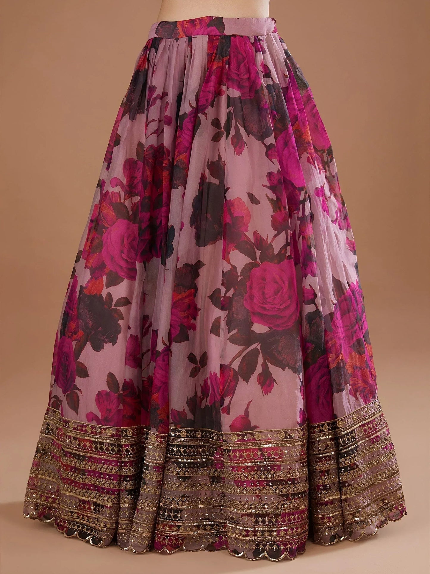 Tulsi Art Adorable Pink Floral Printed Organza Bridesmaid Lehenga Choli