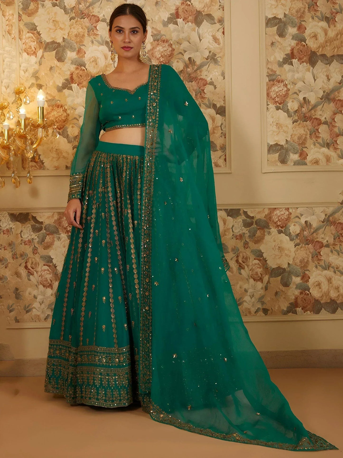 Tulsi Art Incredible Green Sequins Organza Festival Wear Lehenga Choli