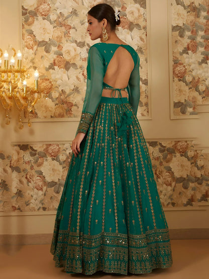 Tulsi Art Incredible Green Sequins Organza Festival Wear Lehenga Choli