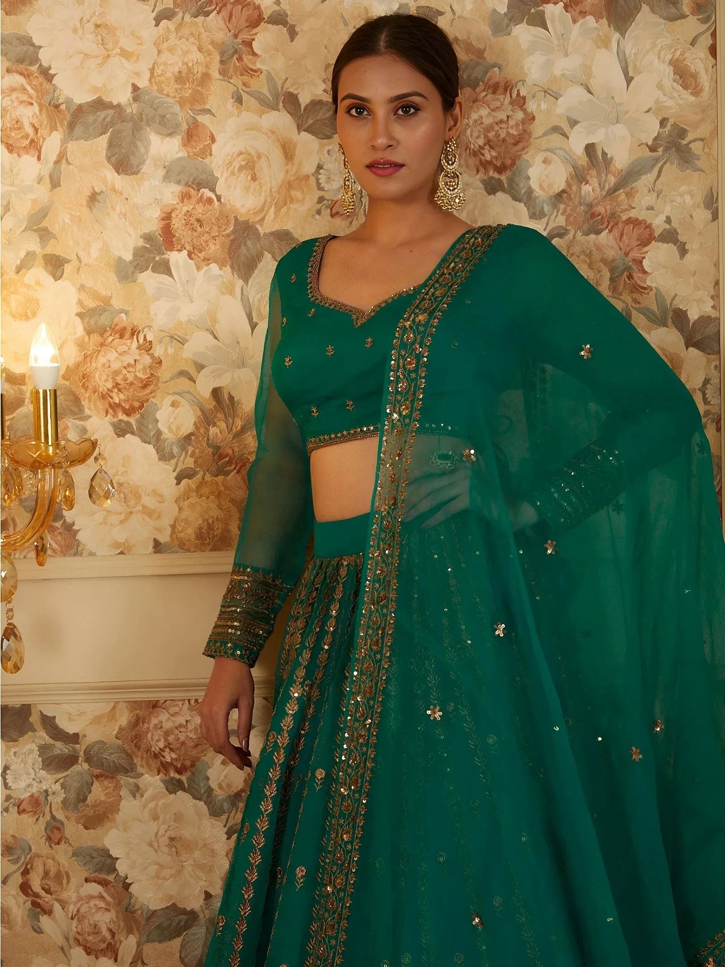 Tulsi Art Incredible Green Sequins Organza Festival Wear Lehenga Choli