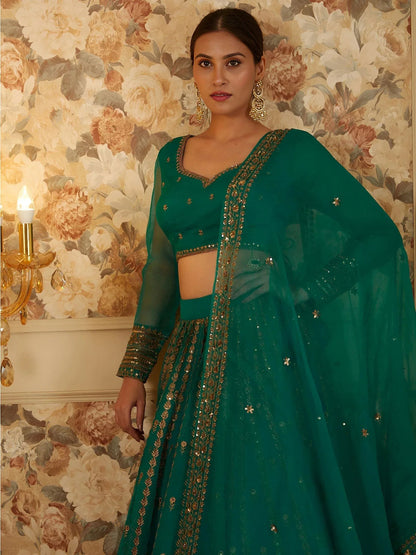 Tulsi Art Incredible Green Sequins Organza Festival Wear Lehenga Choli