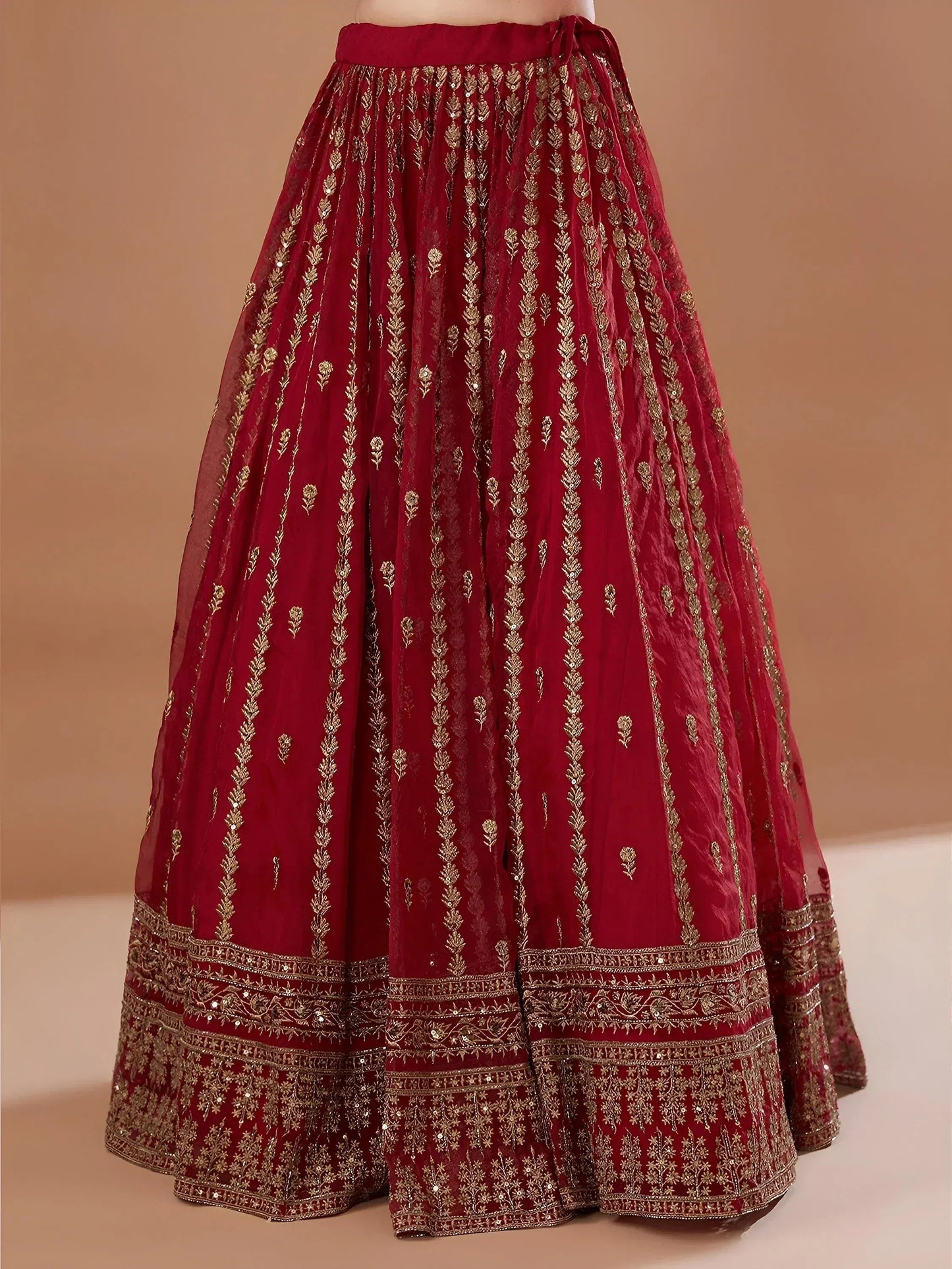 Tulsi Art Fantastic Red Zari Embroidered Organza Wedding Lehenga Choli