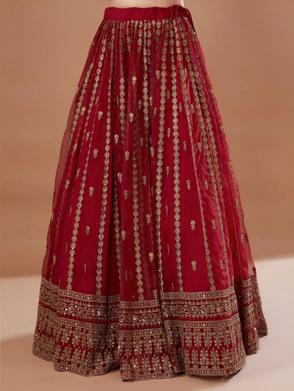 Tulsi Art Fantastic Red Zari Embroidered Organza Wedding Lehenga Choli