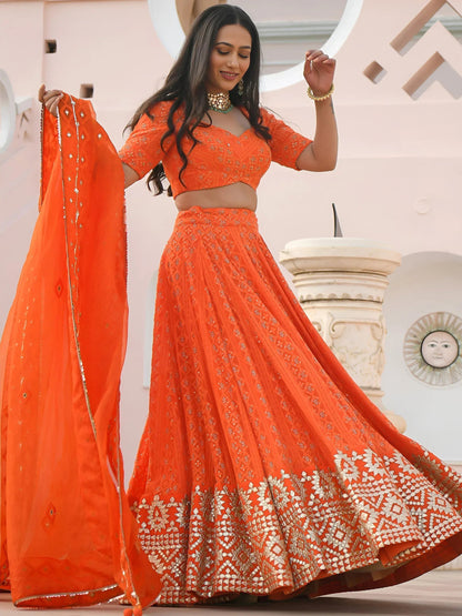Tulsi Art Pretty Orange Sequins Georgette Sangeet Wear Lehenga Choli