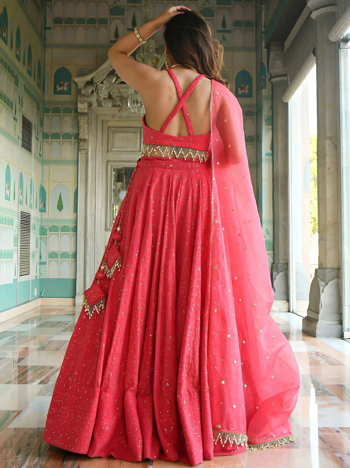 Tulsi Art Lovely Pink Sequins Embroidered Georgette Wedding Wear Lehenga Choli
