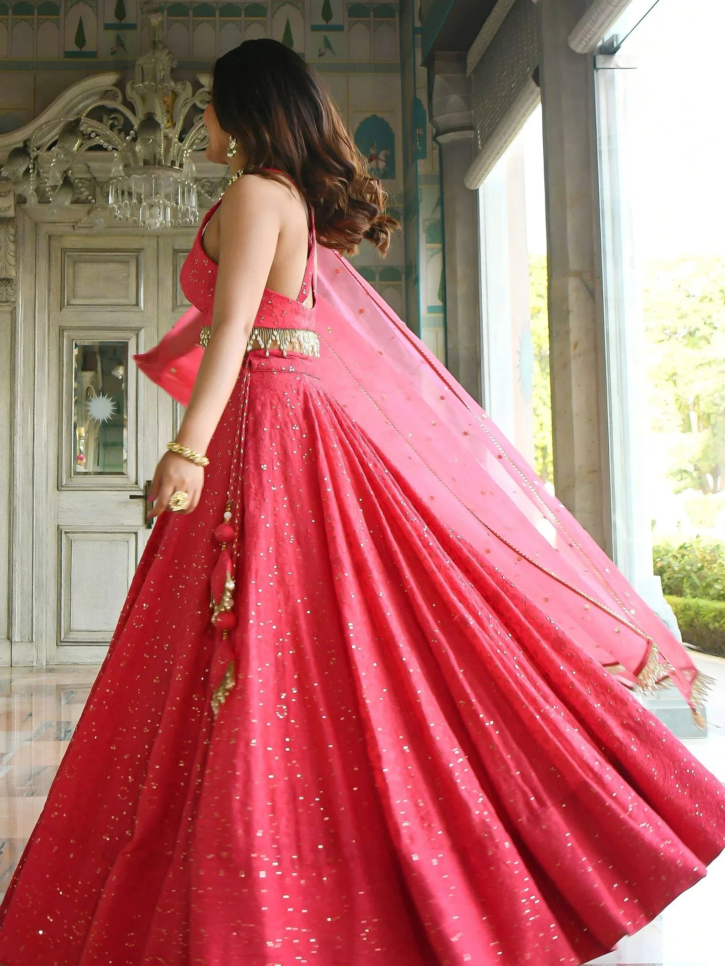 Tulsi Art Lovely Pink Sequins Embroidered Georgette Wedding Wear Lehenga Choli
