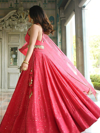 Tulsi Art Lovely Pink Sequins Embroidered Georgette Wedding Wear Lehenga Choli