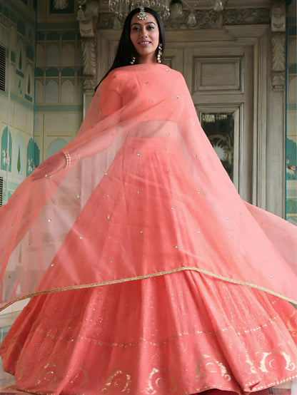 Tulsi Art Amazing Peach Thread Embroidered Monochrome Bridesmaid Lehenga Choli