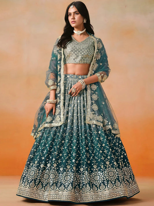 Tulsi Art Glamorous Dove Blue Sequins Embroidered Georgette Lehenga Choli