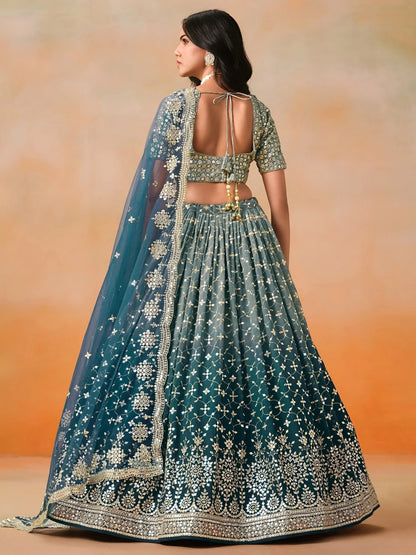 Tulsi Art Glamorous Dove Blue Sequins Embroidered Georgette Lehenga Choli