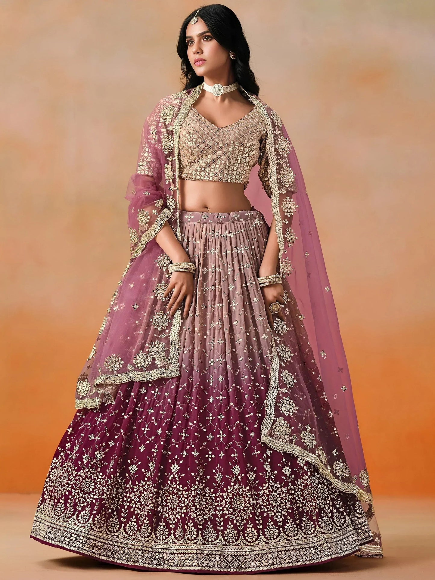 Tulsi Art Lovely Pink Georgette Engagement Wear Lehenga Choli