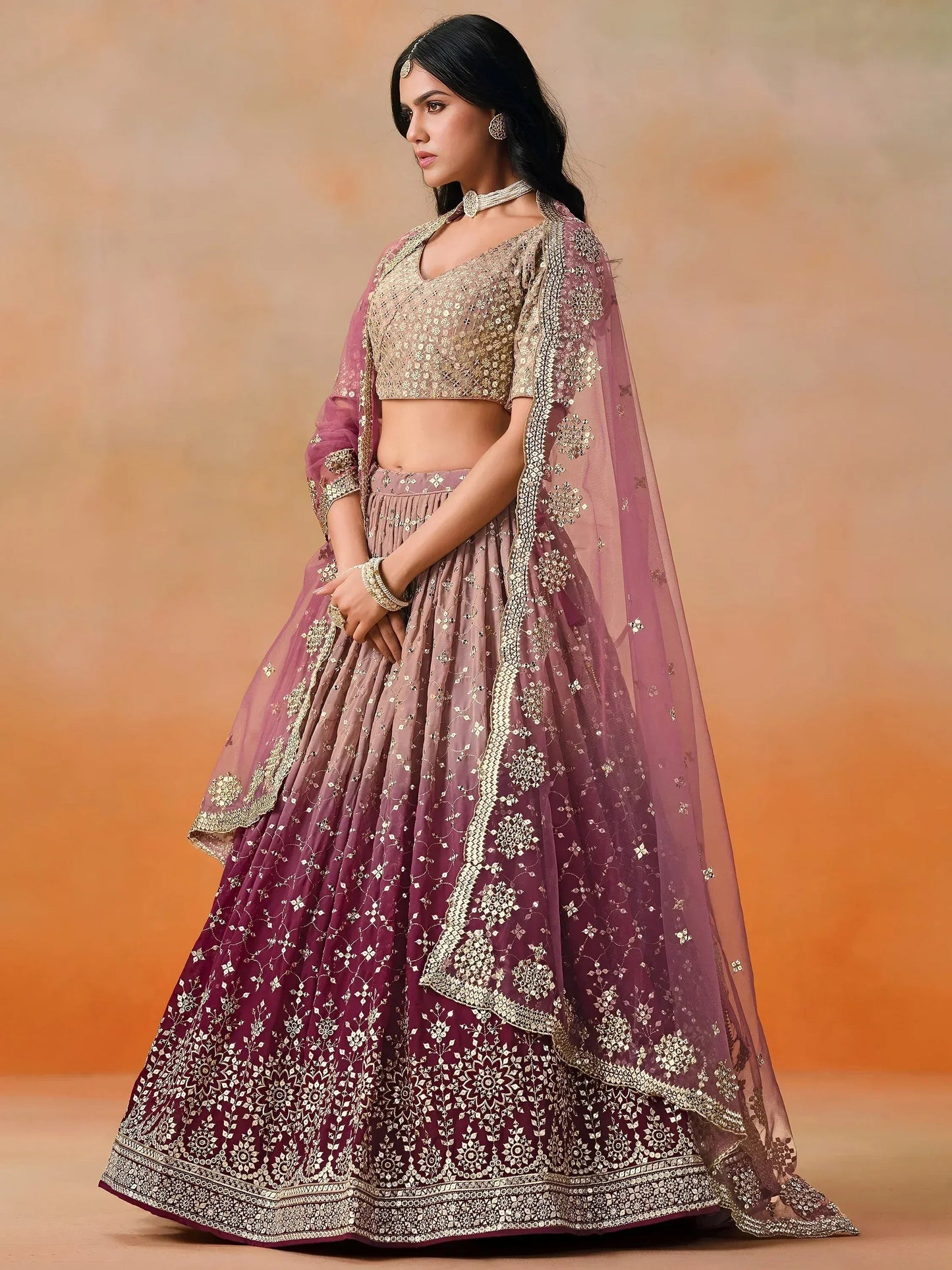 Tulsi Art Lovely Pink Georgette Engagement Wear Lehenga Choli