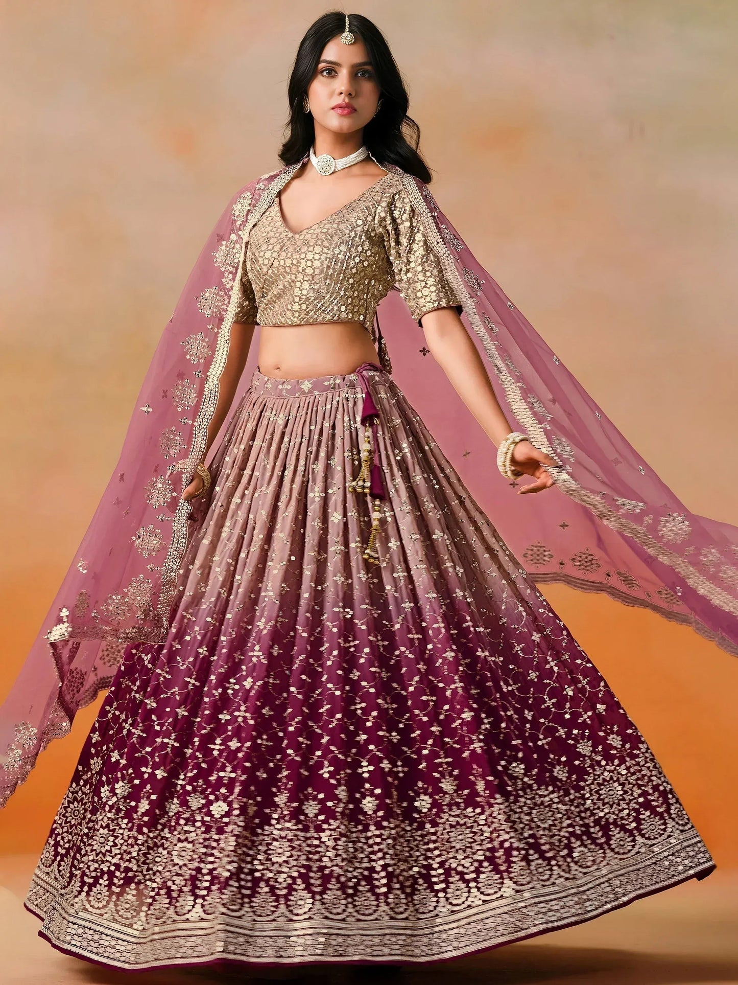 Tulsi Art Lovely Pink Georgette Engagement Wear Lehenga Choli