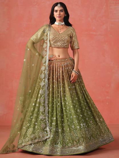 Tulsi Art Beautiful Green Sequins Embroidered Mehendi Wear Lehenga Choli