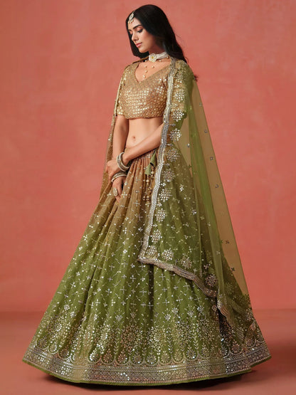 Tulsi Art Beautiful Green Sequins Embroidered Mehendi Wear Lehenga Choli