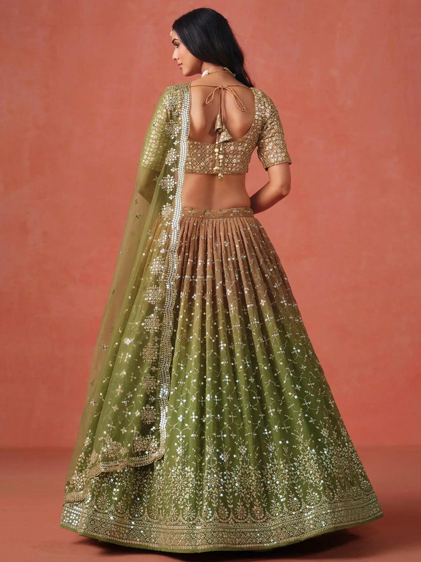 Tulsi Art Beautiful Green Sequins Embroidered Mehendi Wear Lehenga Choli