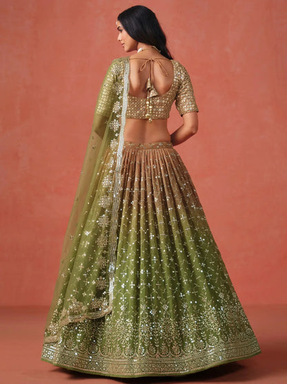 Tulsi Art Beautiful Green Sequins Embroidered Mehendi Wear Lehenga Choli