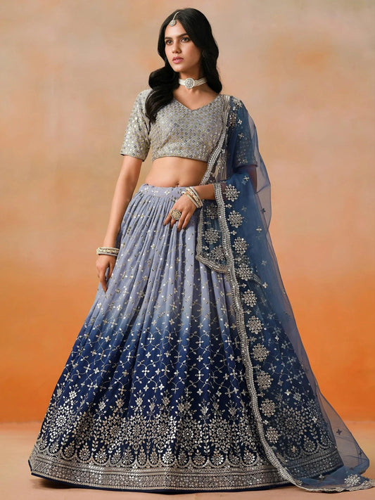 Tulsi Art Attractive Navy Blue Embroidered Reception Wear Lehenga Choli