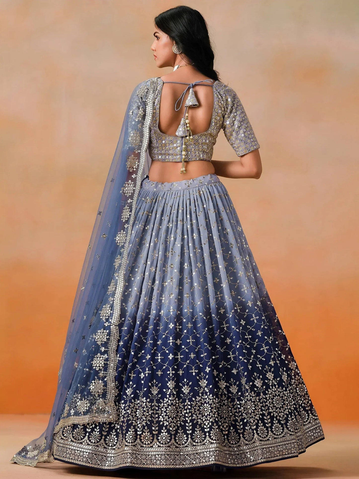 Tulsi Art Attractive Navy Blue Embroidered Reception Wear Lehenga Choli