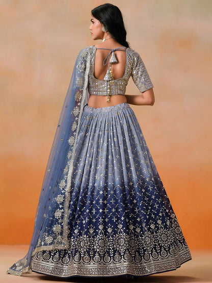 Tulsi Art Attractive Navy Blue Embroidered Reception Wear Lehenga Choli