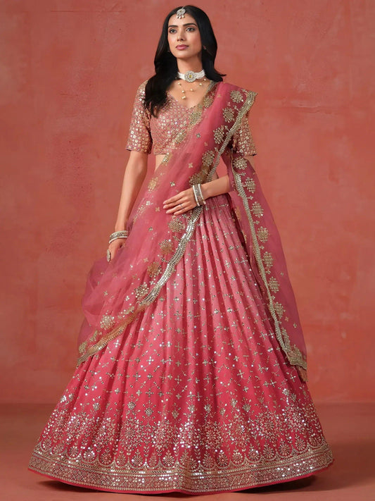 Tulsi Art Stunning Peach Georgette Sequins Lehenga Choli