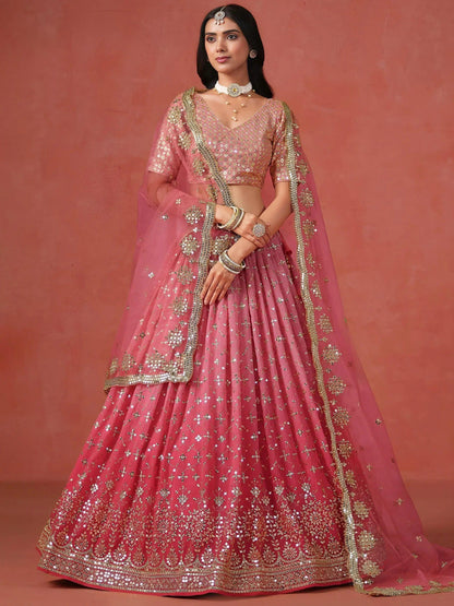 Tulsi Art Stunning Peach Georgette Sequins Lehenga Choli