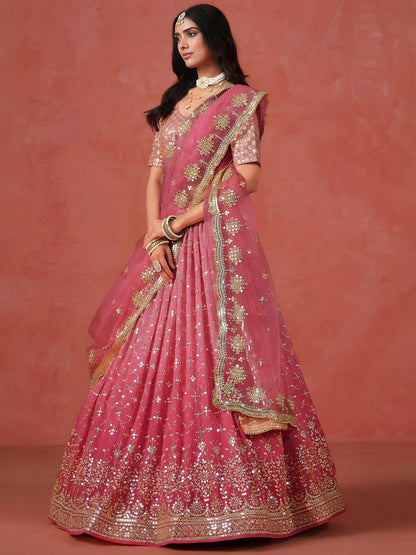 Tulsi Art Stunning Peach Georgette Sequins Lehenga Choli
