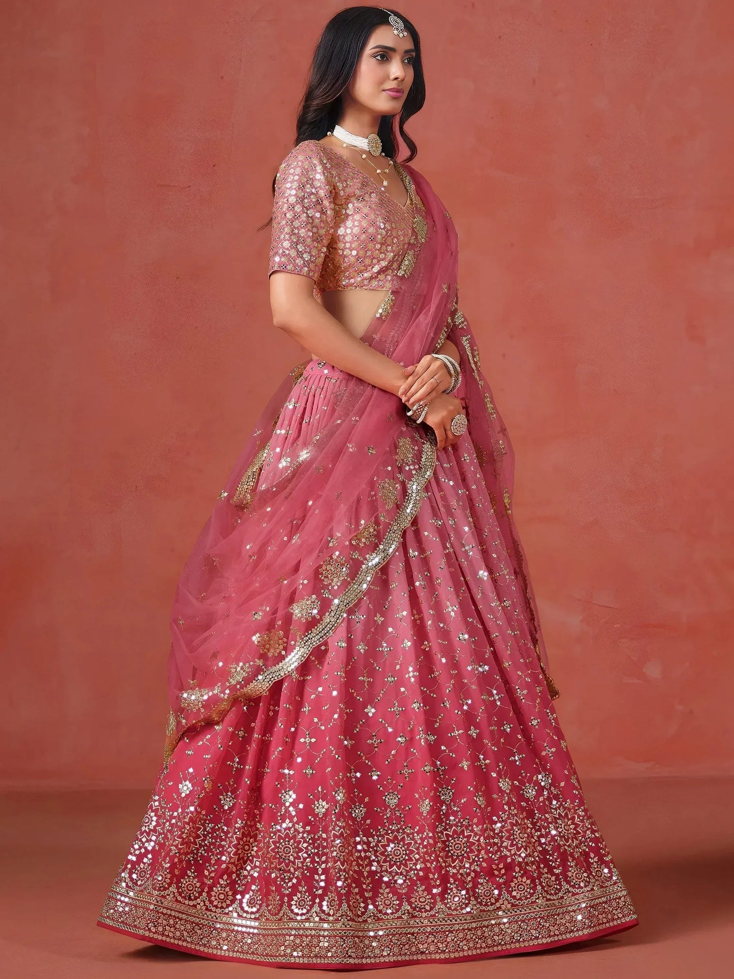 Tulsi Art Stunning Peach Georgette Sequins Lehenga Choli