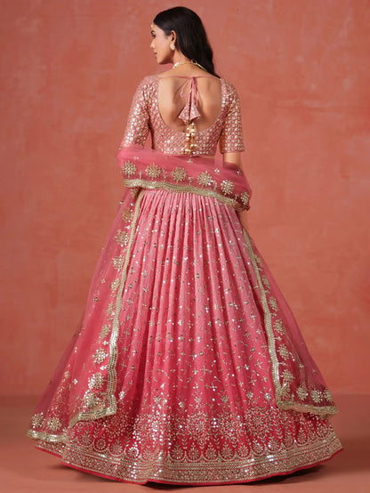 Tulsi Art Stunning Peach Georgette Sequins Lehenga Choli