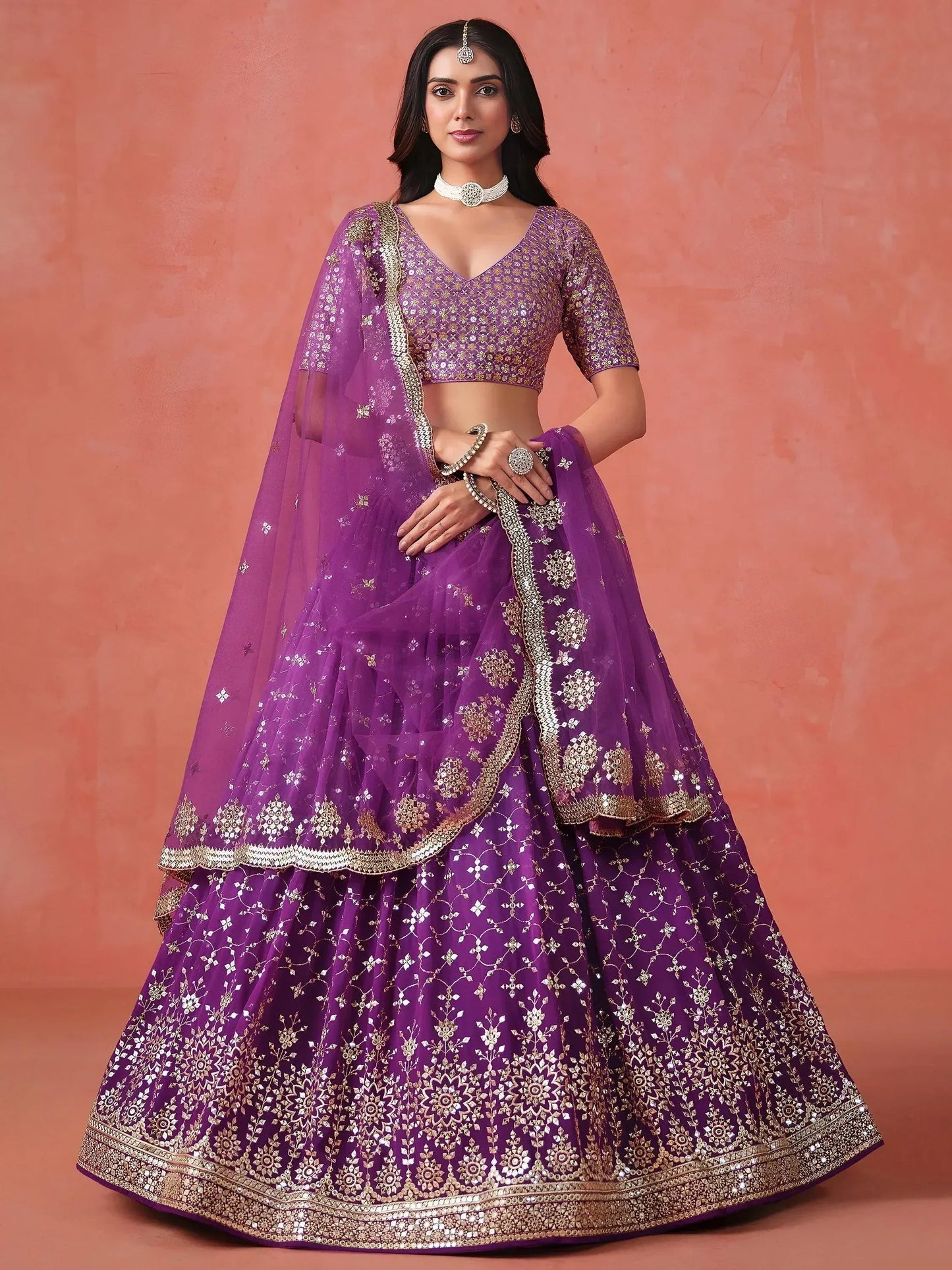Tulsi Art Charming Purple Sequins Work Wedding Wear Lehenga Choli